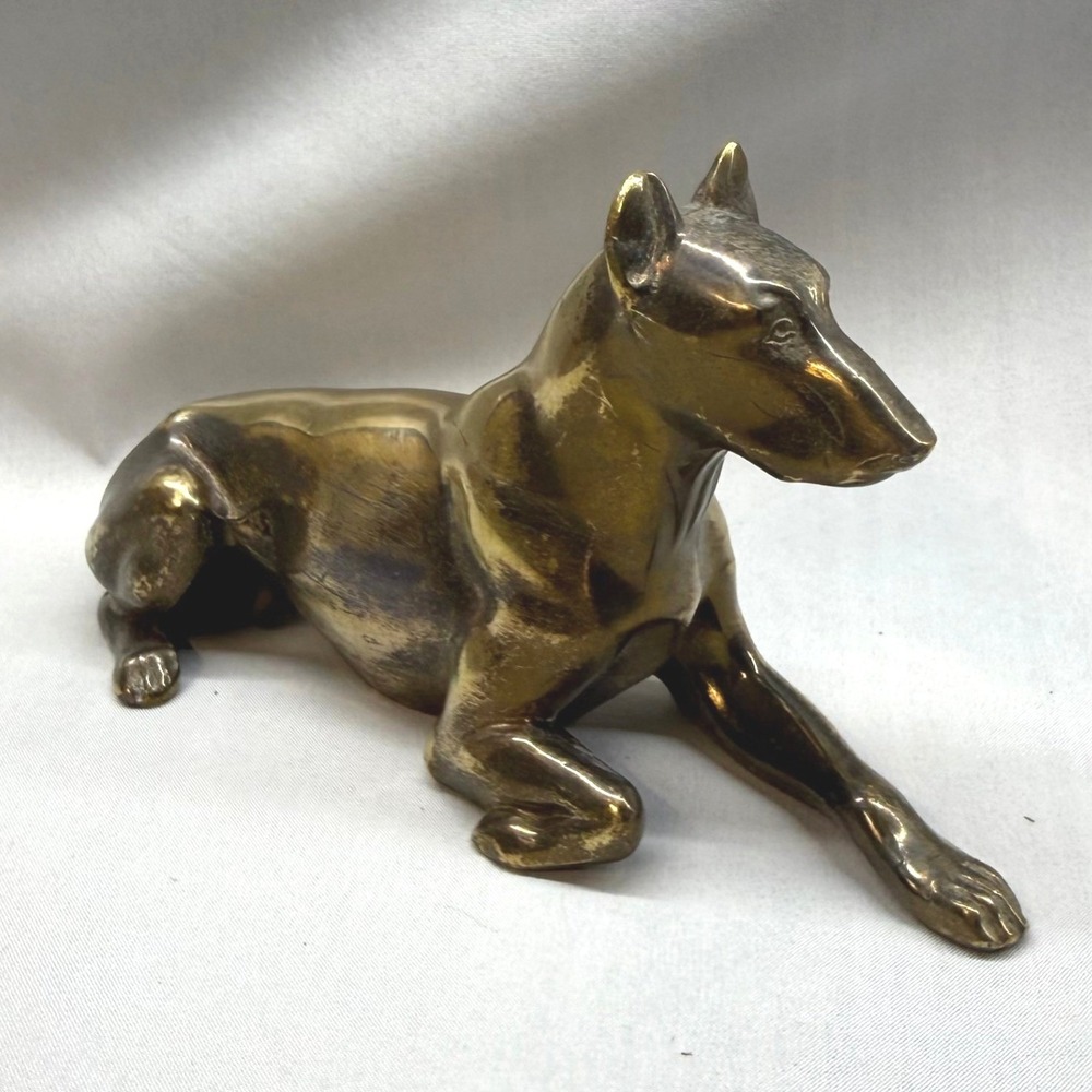 Vintage Brass Dog Figurine Unisex OS Gold Good Reclining Doberman Pinscher Decor